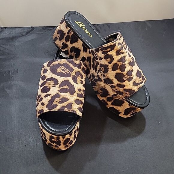 BRAND NEW LILIANA ANIMAL PRINT  STRETCH PLASFORM SLIDES WEDGE SANDAL - Picture 10 of 15